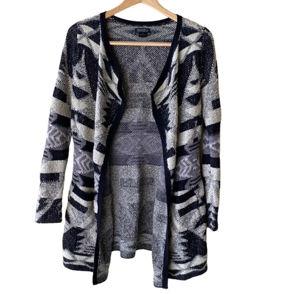 Lucky Brand Geometric Open Front Drape Cardigan Black/Gray - Picture 2 of 11